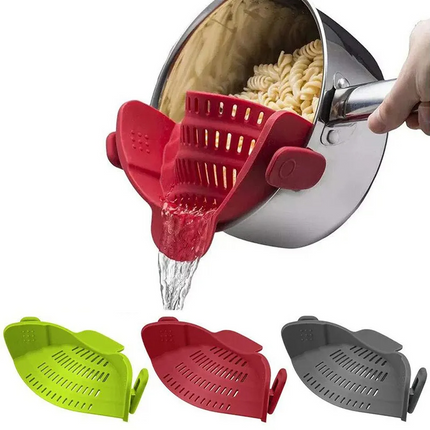 Universal Silicone Strainer Clip for pots and pans - heat resistant kitchen colander clip