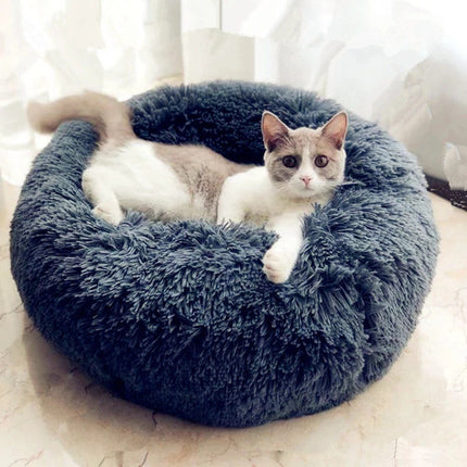 Cozy cat bed with soft cushioned interior for comfortable pet sleep and relaxation