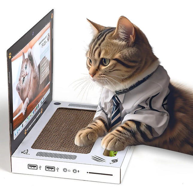 Cat Scratching Board Laptop - front view of laptop-shaped cat scratcher
