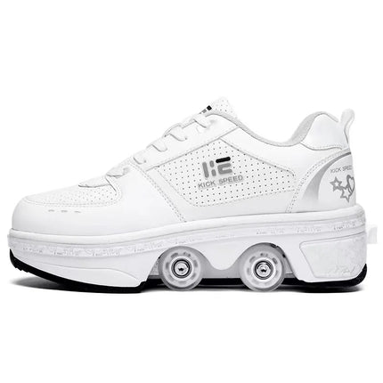 Sneaker Roller Shoes front view with retractable wheel design