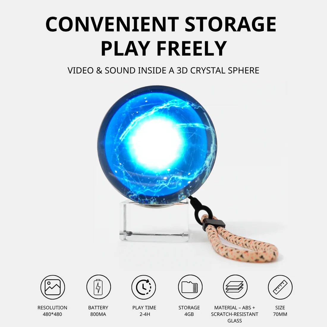 Customizable Video Crystal Sphere front view with glowing display