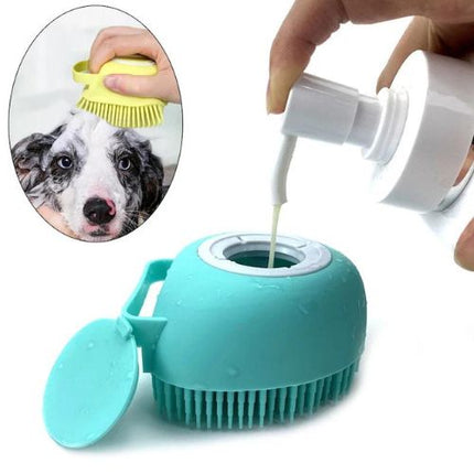 Pet Bath Brush with Shampoo Dispenser – silicone massage brush for dogs and cats