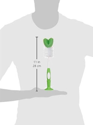 Amazon Brand - Mama Bear Baby Bottle Brush with Nipple Cleaner and Suction Cup Stand, White (Pack of 3)