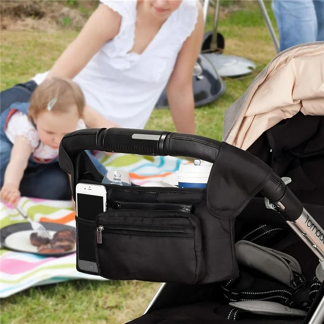 Non-slip strap detail on baby stroller organizer manager accessory