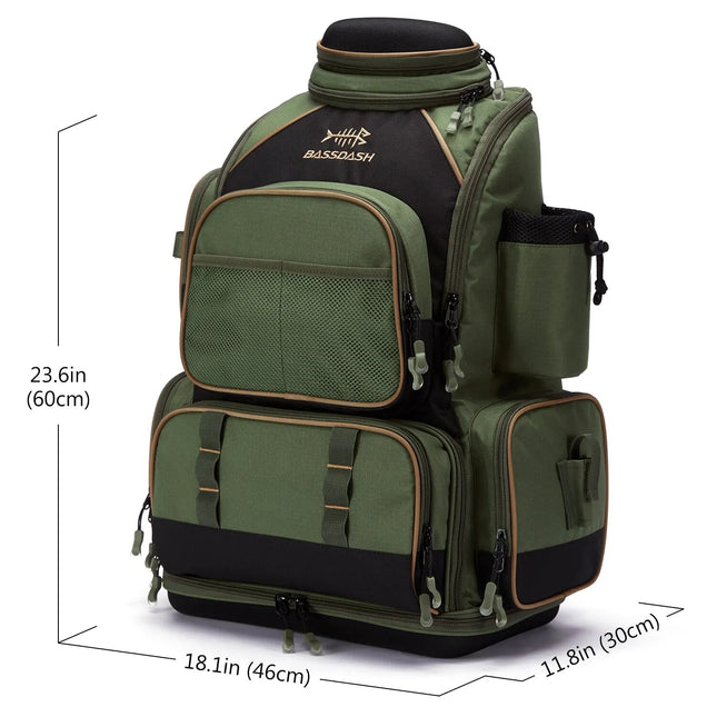 Multifunctional Fishing Tackle Backpack side profile showing rod holder straps