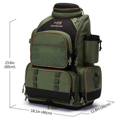 Multifunctional Fishing Tackle Backpack side profile showing rod holder straps