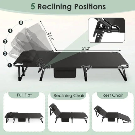 3 in 1 folding camping bed side view displaying sturdy frame and portable design