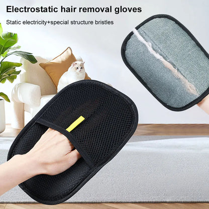 USA-CALI pet hair removal glove shown on hand grooming a dog