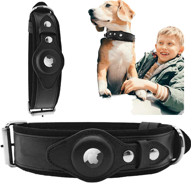 USA CALI Leather AirTag Dog Collar – Secure GPS Holder for Apple AirTag (Not Included)