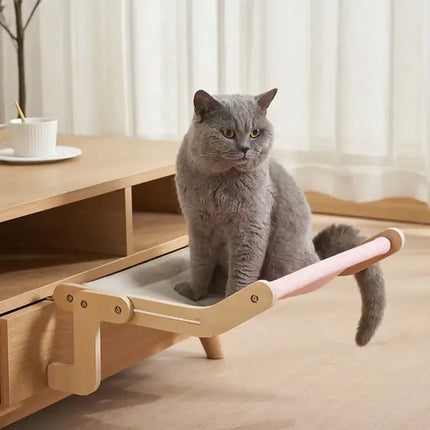 Sturdy hanging cat bed side view displaying durable fabric and secure wall mount