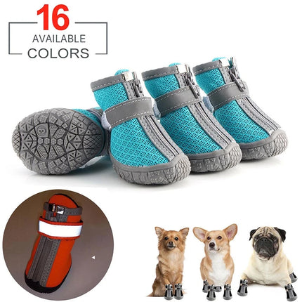Breathable dog shoes for hot pavement with secure strap closure