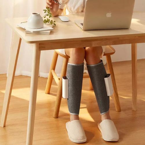 Heating leg massager side angle showing wrap design and heat panels