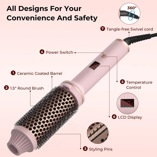 Ceramic hair curler brush side view showing ergonomic handle design