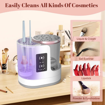 3 in 1 Electric Makeup Brush Cleaner with brush attachment in use