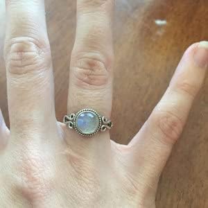 Gemstone Ring, Handmade 925 Sterling Silver Rings for Women Girls, Natural Gemstone Ring US size 5 Solitaire Ring, Round Stone Ring, Minimalist Birthstone Gift Jewelry for her