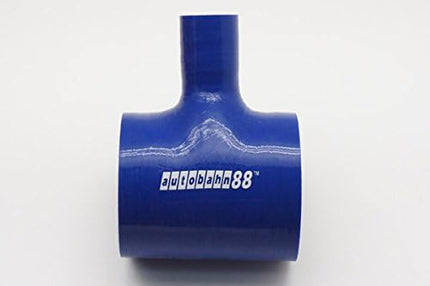 Autobahn88 Automotive Silicone Hose Coupler, T-Piece 3-Way BOV Coupler, ID= 2.75" (70mm), Spout ID= 1" (25mm), Length 3" (76mm), Wall Gauge= 0.16" (4mm), 3-Ply, Blue