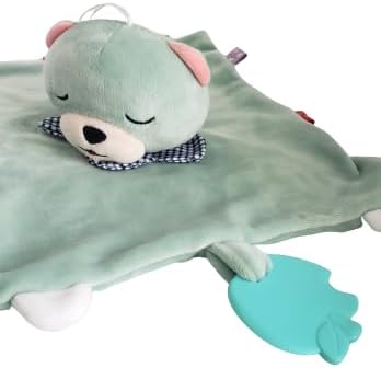 Teddy Bear Security Blanket, Soft Baby Lovey, Newborn Baby Gift for Boys or Girls, Comfort Toy Blanket, Babiy's Go To Comforting companion (Green Bear)