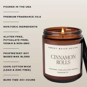 Sweet Water Decor Cinnamon Roll Candle - Fall Candle with Cinnamon, Icing & Buttery Pastry for Home - Soy Candles with 40 Hours Burn Time - 9Oz Black Lid Amber Jar Holiday Scents