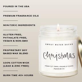 Sweet Water Decor Christmas Scented Candle - Cinnamon, Trees, Orange, and Clove Scented Winter Candle - Christmas Candles and Decor for Home - 9oz. Clear Jar Soy Candle, Made in the USA