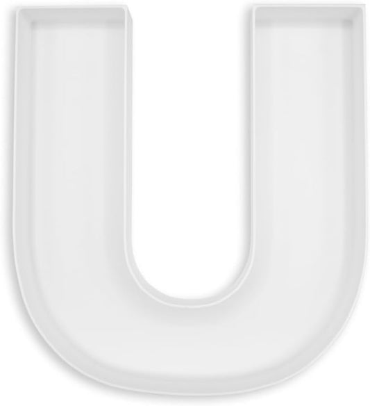 SourcetoHome 10" Reusable Plastic Box Form Tray Display for Treats, Charcuterie, Cake Pop, Candy, Charcuterie Box, Custom Charcuterie Letters Fillable - Reusable Letter Box - (White Plastic, U) - General - front view