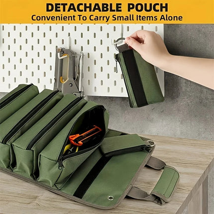 Heavy-Duty Roll-Up Tool Bag interior pockets for organized tool storage