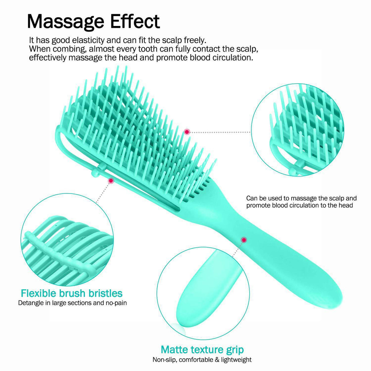 Hair detangling brush gently removing tangles from wet or dry hair