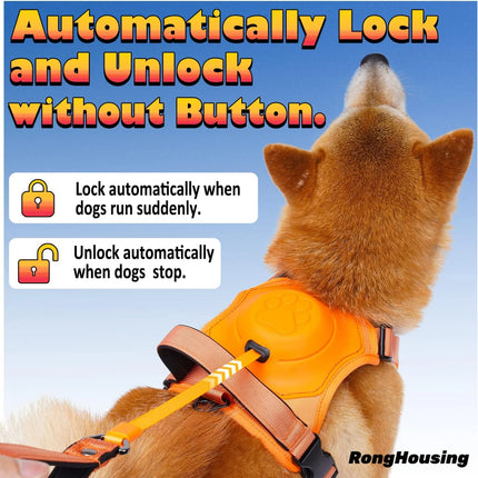 Adjustable dog harness with automatic retractable leash close-up