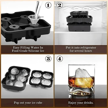 Clear round ice balls made with silicone ice ball mold tray in whiskey glass