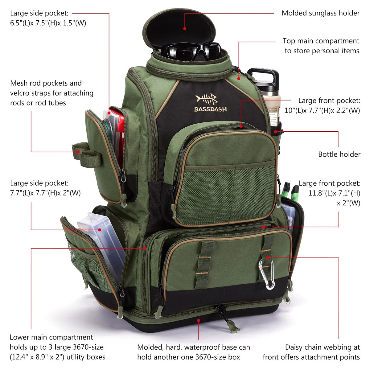 Multifunctional Fishing Tackle Backpack open compartment with tackle storage