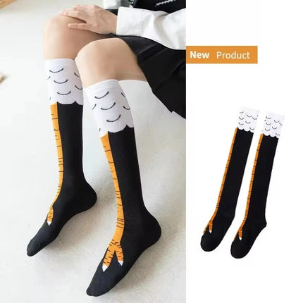 Chicken Feet Socks worn on feet displaying full chicken leg appearance