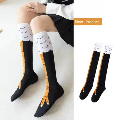 Chicken Feet Socks worn on feet displaying full chicken leg appearance