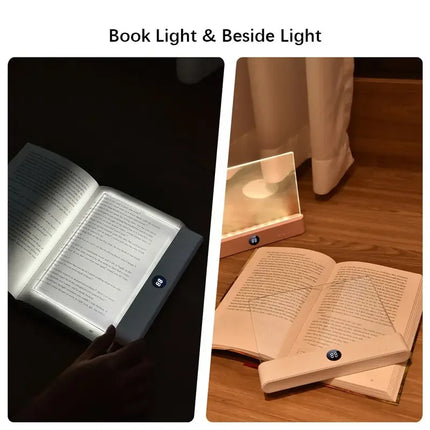 USA-CALI LED Book Light showing brightness settings and adjustable arm