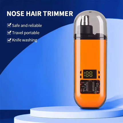 Electric nose hair trimmer close-up of rotary blade trimming head