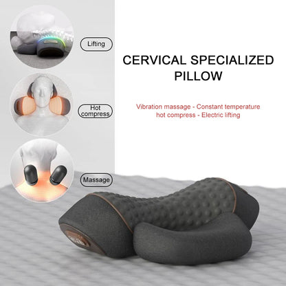 Neck massage pillow with heat and vibration shown in use on neck