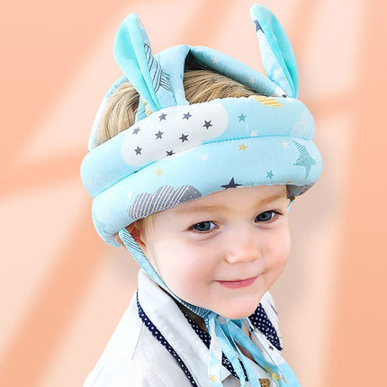 Baby safety anti-collision helmet worn by toddler learning to walk crawl