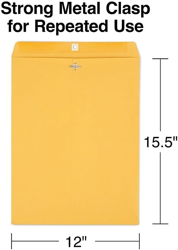 12 x 15.5 Clasp & Moistenable Glue Kraft Catalog Envelopes, Brown, Heavy‑Duty Mailing Envelopes for - photo 2