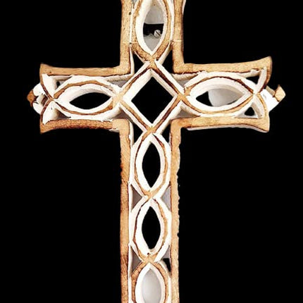 Thanksgivning Gifts Wooden Wall Cross Plaque with Hand Carvings | Religious Altar Home & Living Room Decor | Whitewash Wood Wall Cross 12 x 8 Inch