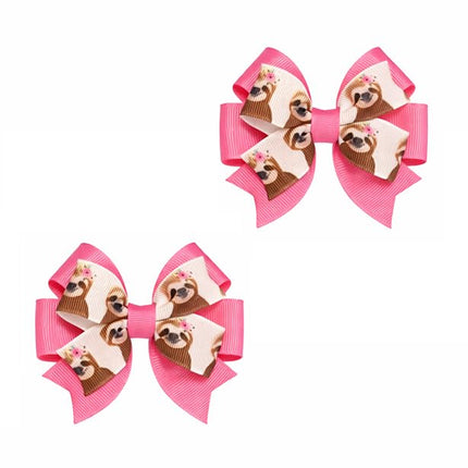 Pink Sloth Toddler Hair Bow Set