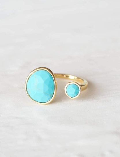 Bold 14K Gold-Plated Statement Ring with Simulated Blue Turquoise - photo 2