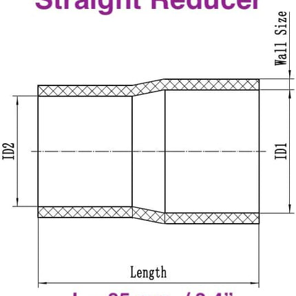 Autobahn88 Automotive Silicone Hose Coupler, Reducer Coupler, ID= 1.75" to 2.25" (45 to 57mm), Length 3.3" (85mm), Wall Gauge= 0.16" (4mm), 3-Ply, Black