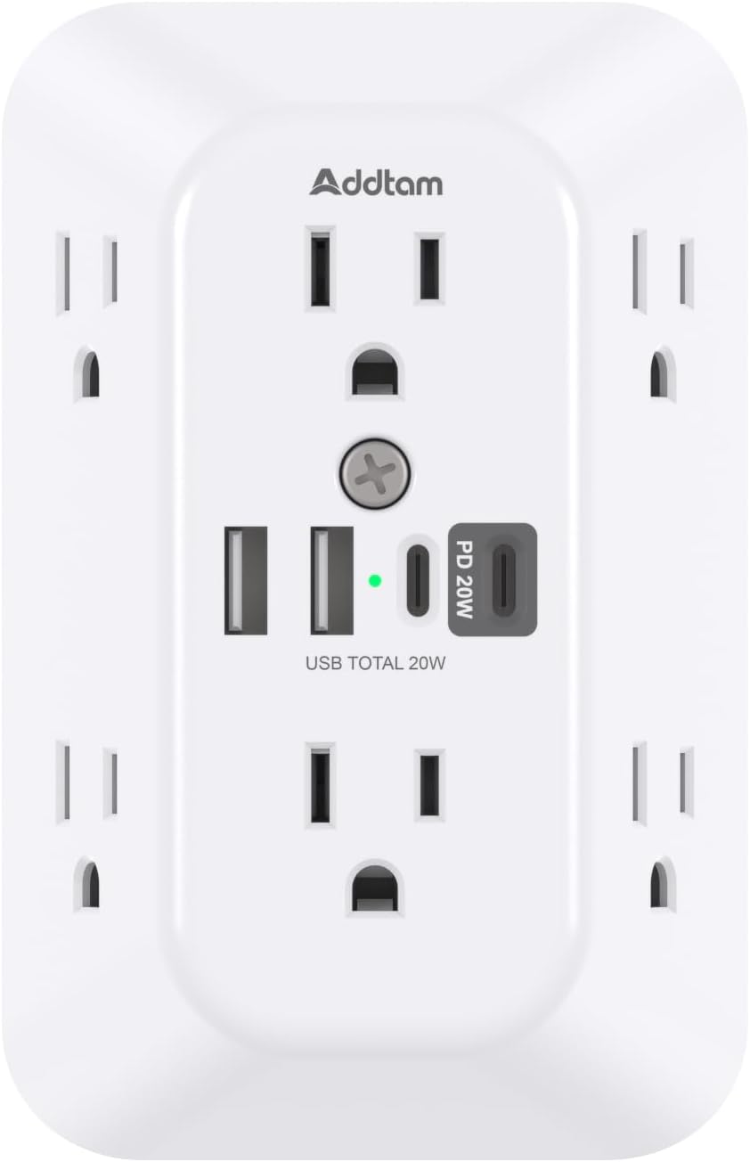 6-Outlet Extender Surge Protector with 4 USB Wall Charger Ports, 1800J