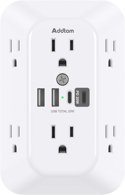 6-Outlet Extender Surge Protector with 4 USB Wall Charger Ports, 1800J
