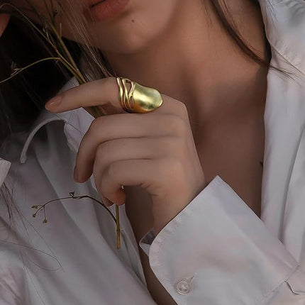 Chunky Rings for Women Gold and Silver Statement Rings Mask Dome Gold Plated Fashion Band Ring Cocktail Costume Jewelry Gift