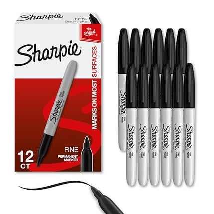 Amazon.com : Sharpie Permanent Markers, Fine Tip, Black, 12 Count - Office Supplies, Quick Drying, Fade Resistant, For Wood, Plastic, Paper, Metal, And More : Office Products