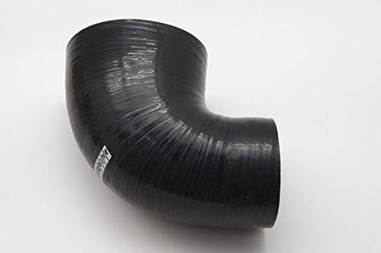 Autobahn88 Automotive Silicone Hose Coupler, 90-Deg Elbow Reducer Coupler, ID= 3.25" to 3.5" (84 to 89mm), Leg Length 3.13" (80mm), Wall Gauge= 0.2" (5mm), 4-Ply, Black