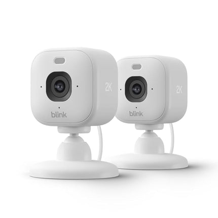 Blink Mini 2K+ (newest model) – Plug-in Home & Pet Indoor Security Camera with 2K video resolution, night vision, enhanced audio, motion detection – 2 cameras (White)