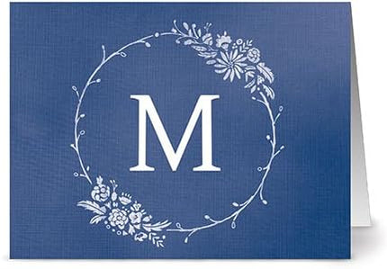 Note Card Café Monogram Navy ‘M’ Letter Cards | Grey Envelopes | 24 Pack | Blank Inside, Glossy Finish | Floral Monogram Design |Bulk Set | Stationery, Personalized Greeting, Thank You