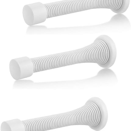Spring Door Stopper-White – 3-Pack Wall Door Stopper – Easy Installation Doorstop with Rubber Bumper Tip – Heavy Duty Materials and No-Damage Design