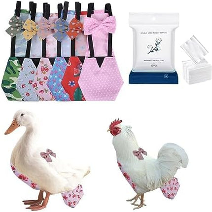 MANON ROSA Chicken Diapers Bantam Hens - Reusable 6-Piece Set with Bow Ties Poultry Nappies Washable Waterproof for Geese Pet Ducks Silkie(6D20P XS)