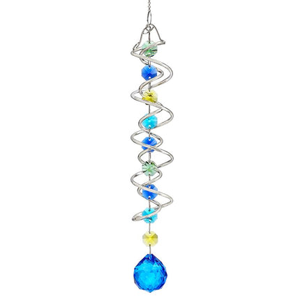 20.5in Sea Blue Crystal Gazing Ball Spiral Wind Spinner Suncatcher